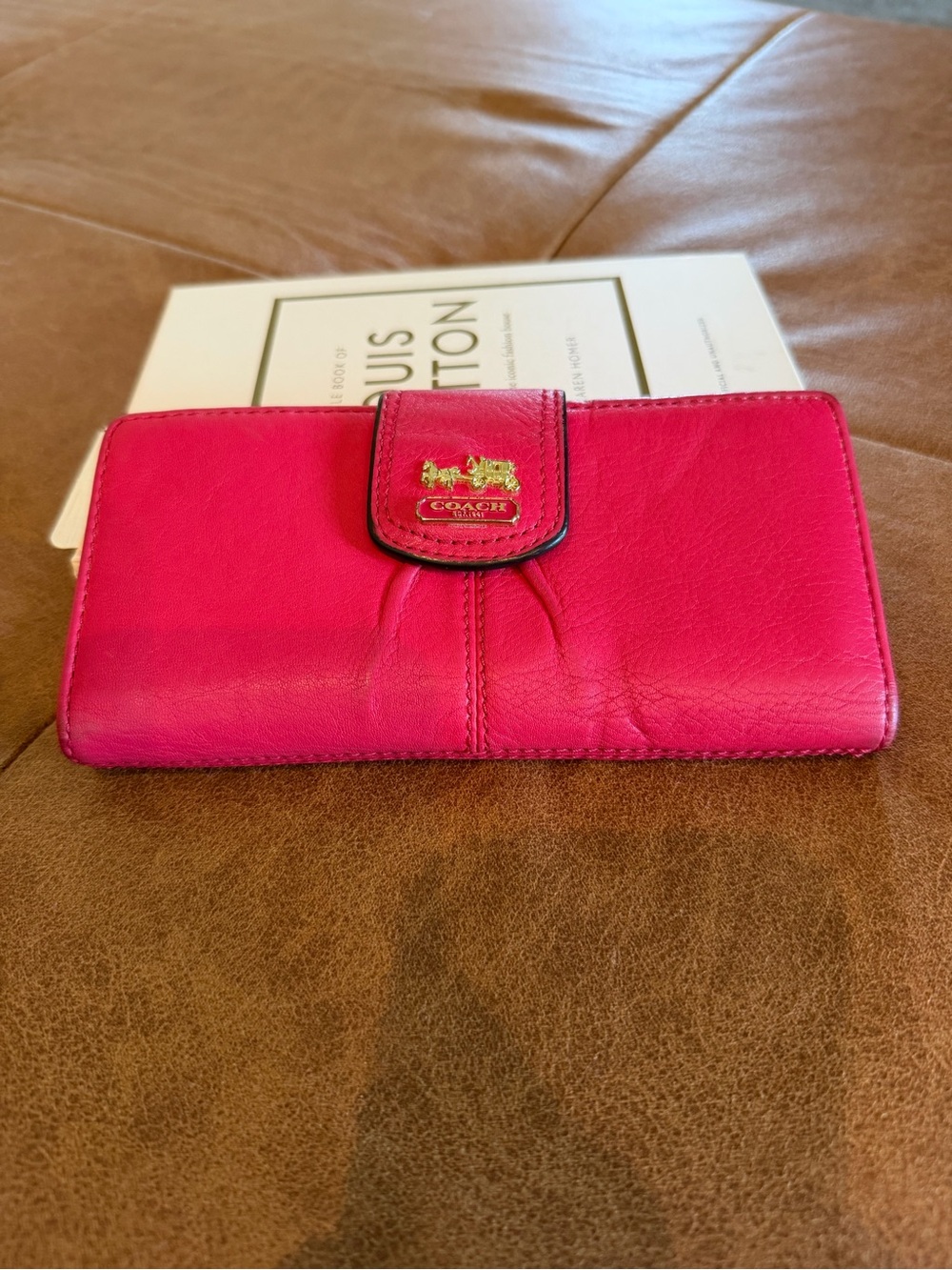Authentic Coach Pink Leather Snap Flap Wallet with Gold Horse & Carriage Logo